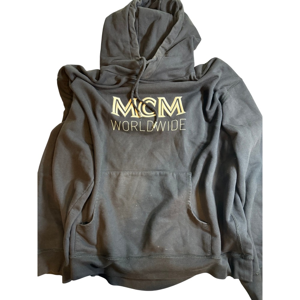 MCM Worldwide Mens Black Gold Logo Hoodie Sweatshirt XXL MHAASMM03BT2XL Italy